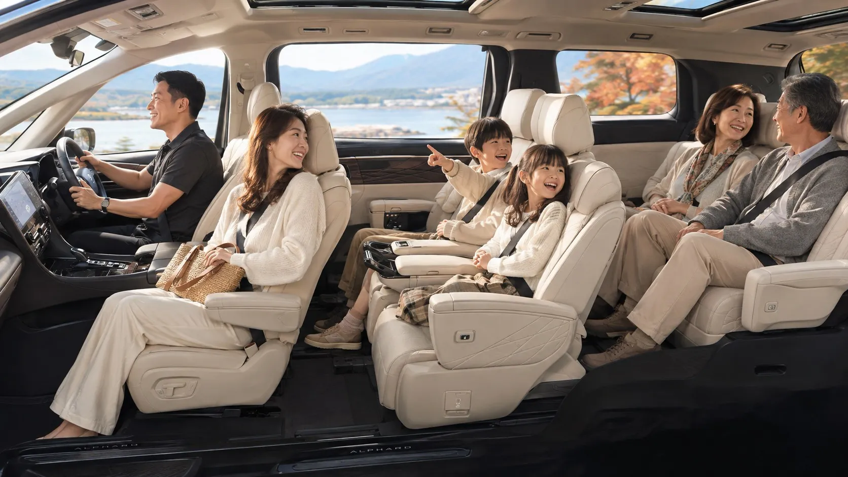 Toyota Alphard 滿員座位與行李配置 · 日本家庭包車
